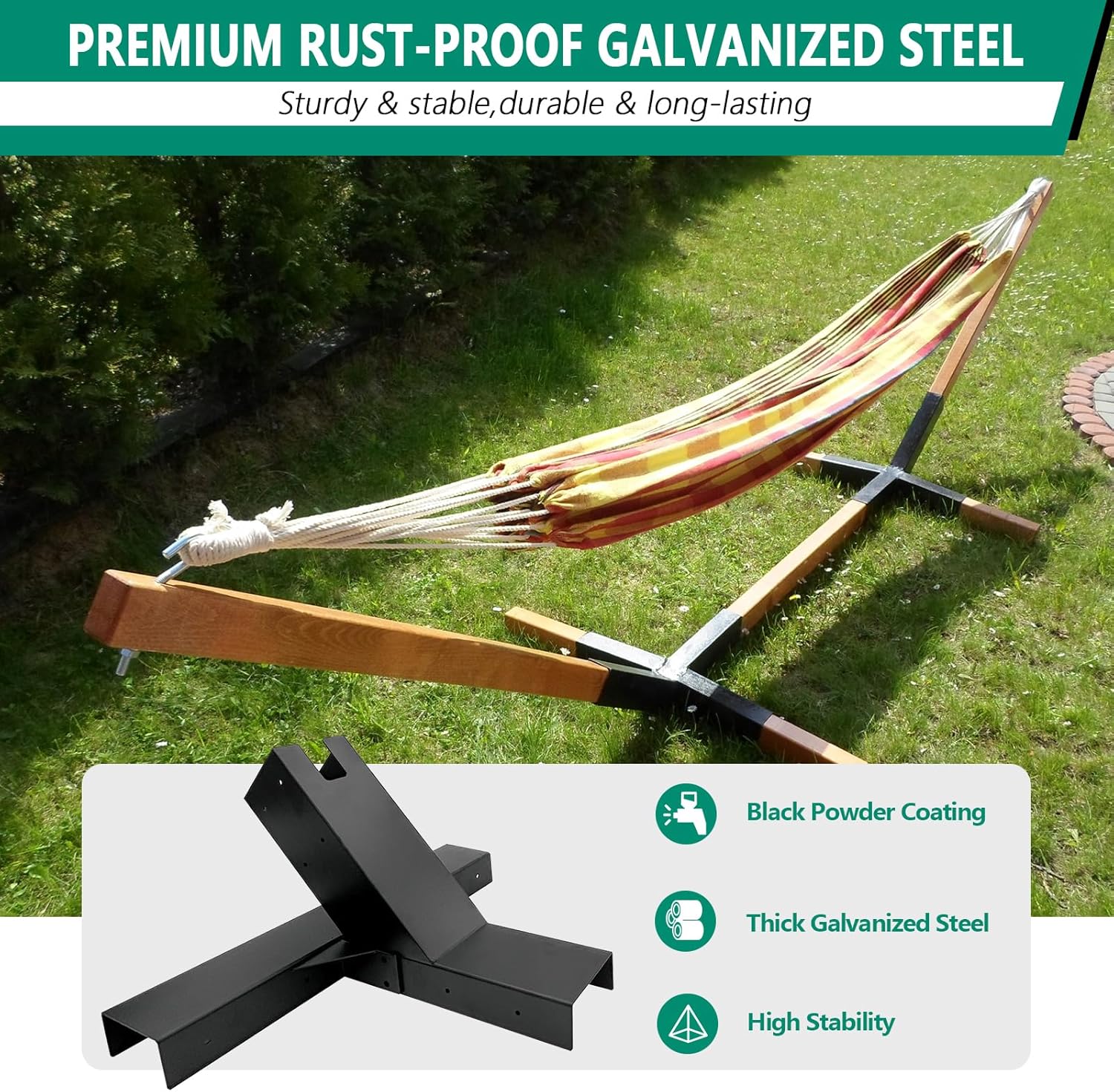 Hammock Stand Bracket Kits,Heavy Duty Hammock Bracket for 4" x 4" (Actual:3.5" x 3.5") Lumber,DIY Hammock Bracket Base - 500LBS Capacity - Black Powder Coated - 2Pack