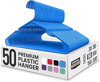 Utopia Home Plastic Hangers 50 Pack - Perfect Space Saving Clothes Hanger - Durable and Strong - Perfect Closet Organizers with Shoulder Grooves (Blue)