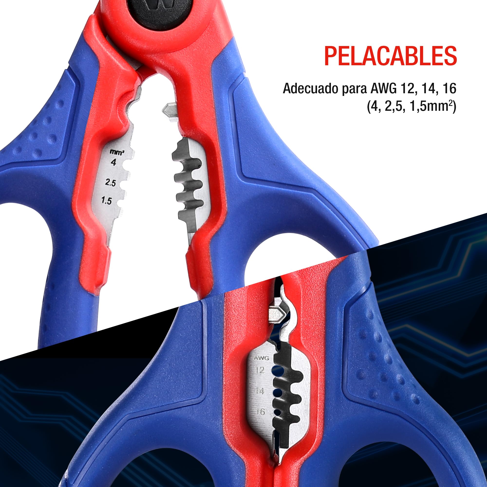 WORKPRO Tijeras Electricista Multifuncionales de Acero Inoxidable 163 mm, Tijeras con Pelacables y Funda de Clip, Herramienta para Cortar Cables y Alambres, Cortadora Profesional para Electricistas