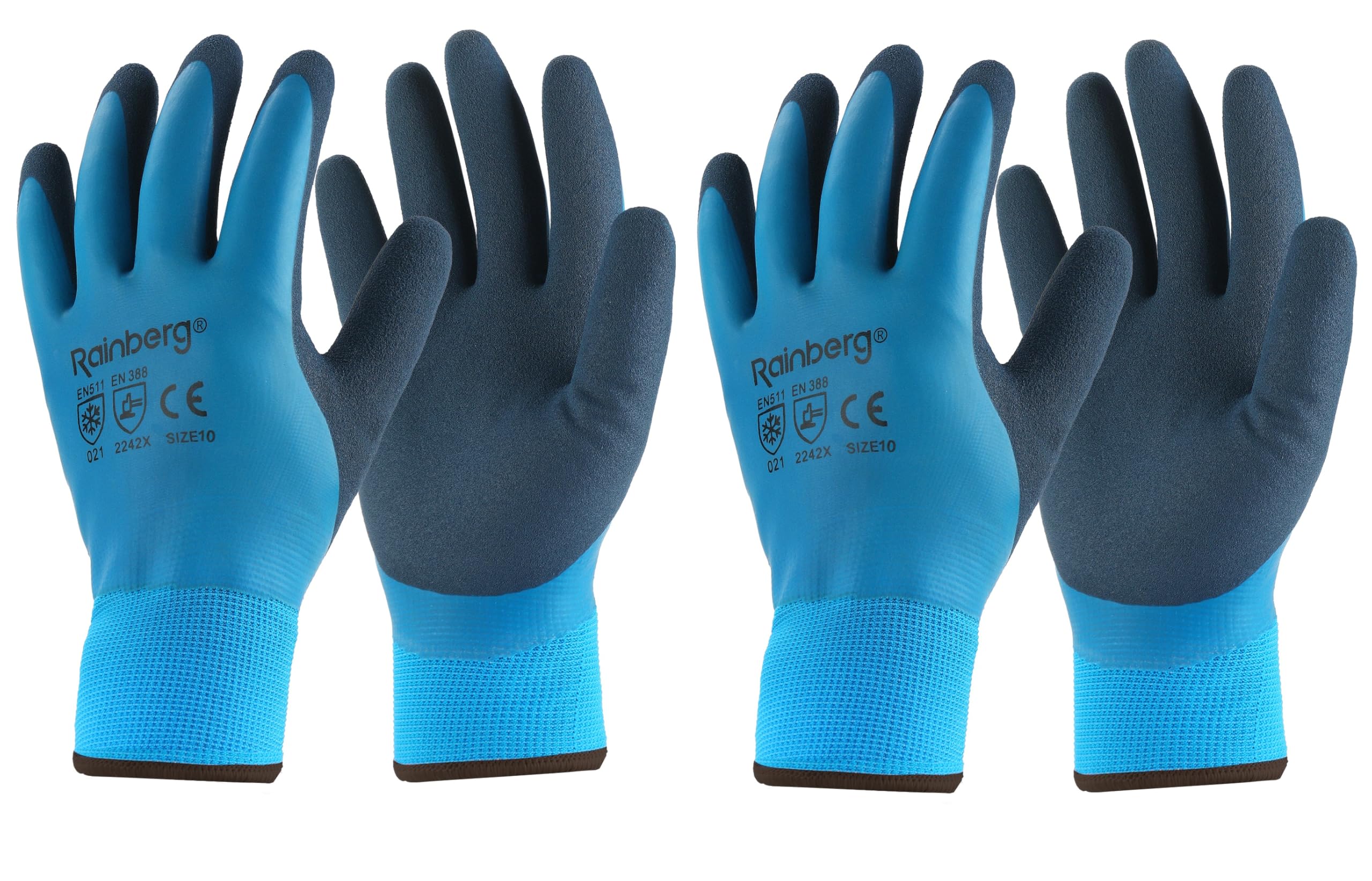 Rainberg 2 Pairs Waterproof Thermal Winter Work Gloves, Fleece Liner Insulated Warm for Cold Weather, Work Gloves with Superior Grip, Gardening Outdoor, Car Washing, Fishing, Multipurpose (Blue, XL)