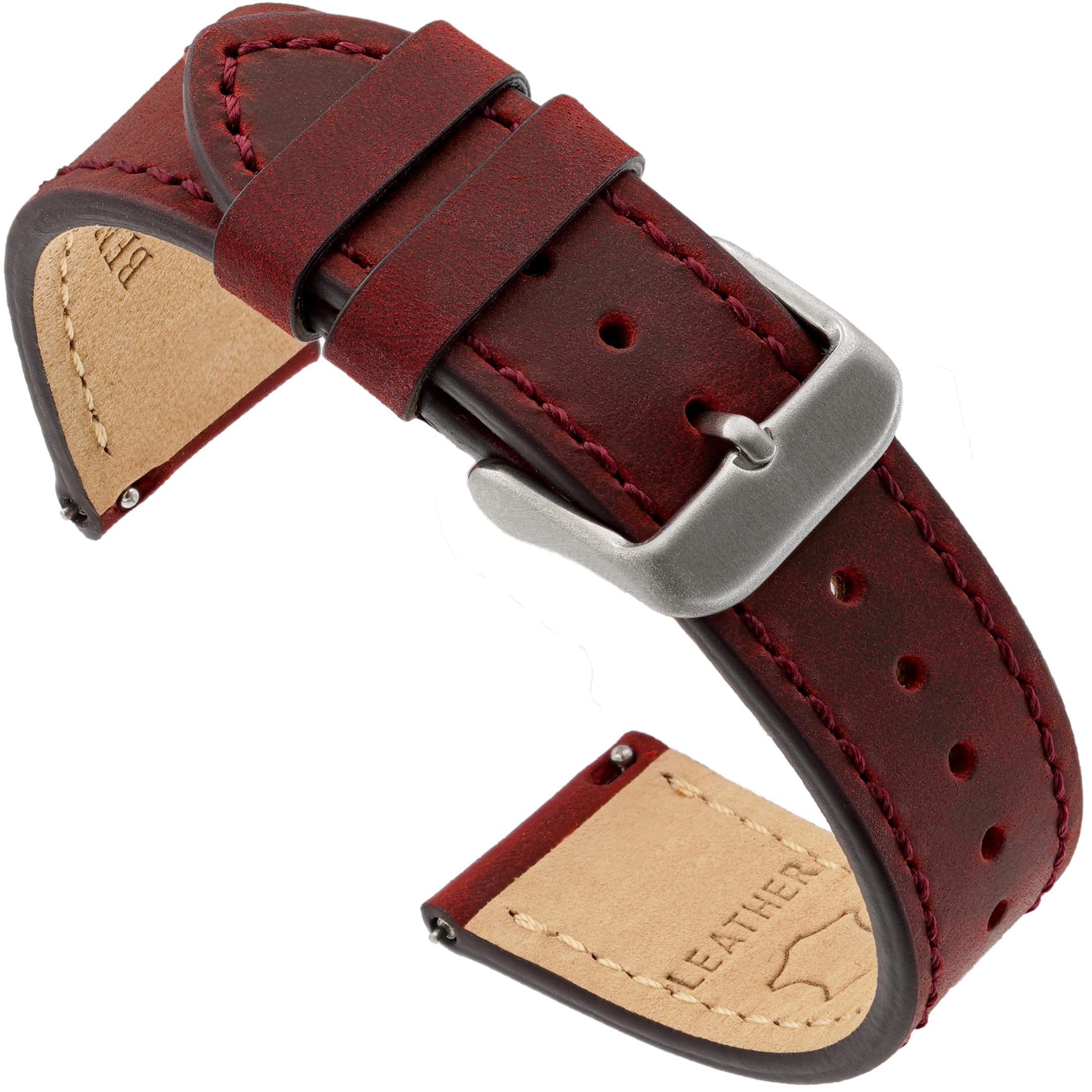 Benchmark Basics Quick Release Leather Watch Band - Crazy Horse Oiled Leather Watch Strap - Choice of Color & Width - 18mm, 20mm or 22mm