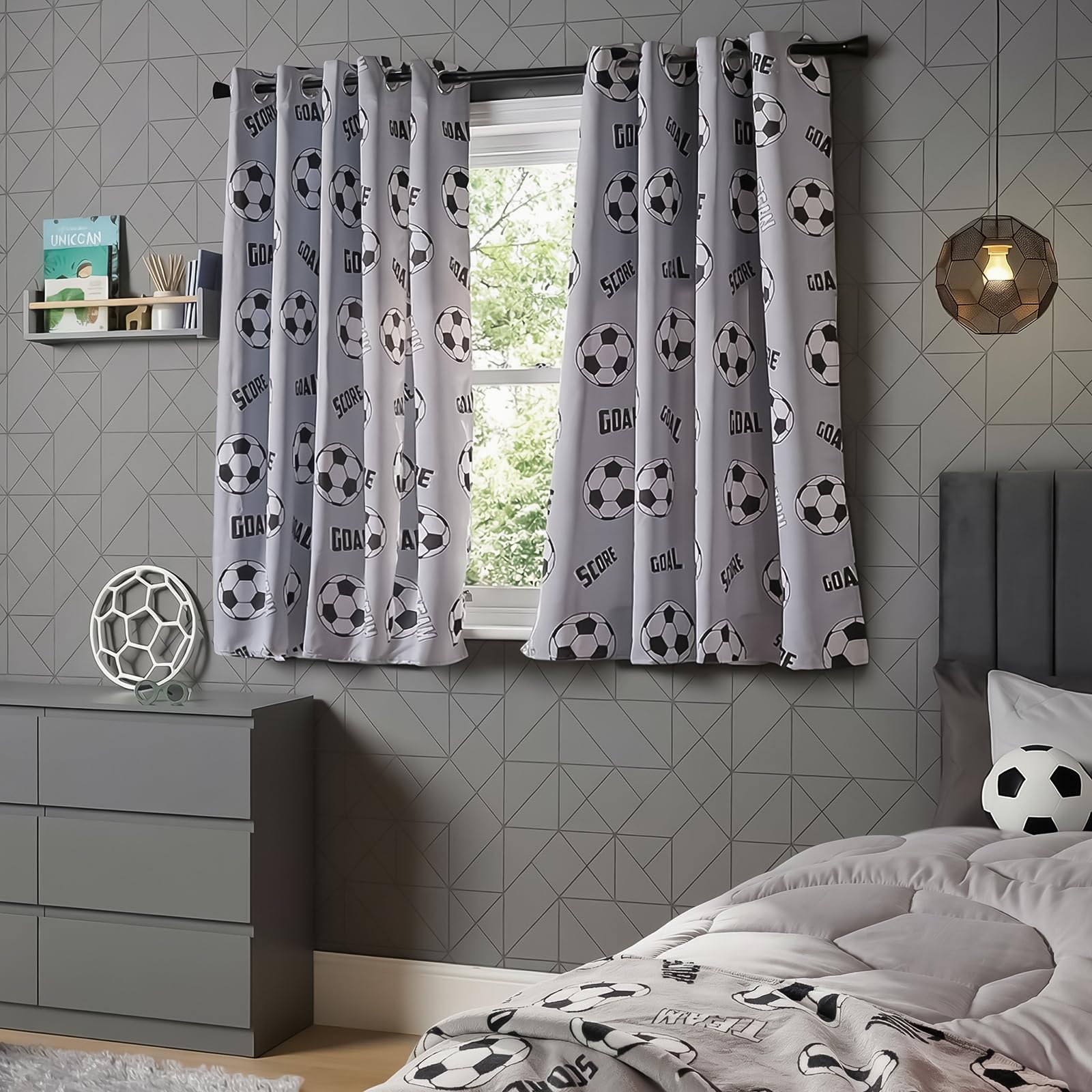OHS Football Blackout Eyelet Curtain Panels Pair Of Kids Ring TopGrey46X54" from B&Q