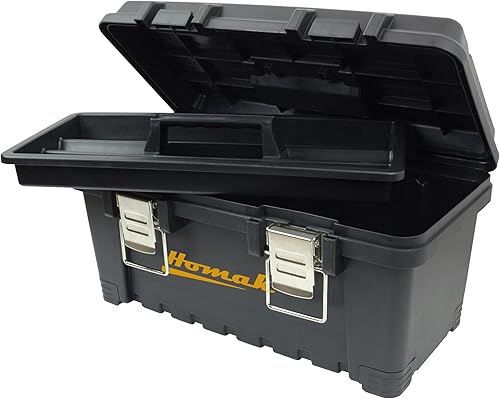 Miniatura 2 de Homak BK00216001 - Caja de herramientas de plástico con pestillos de metal, 16 pulgadas, color negro