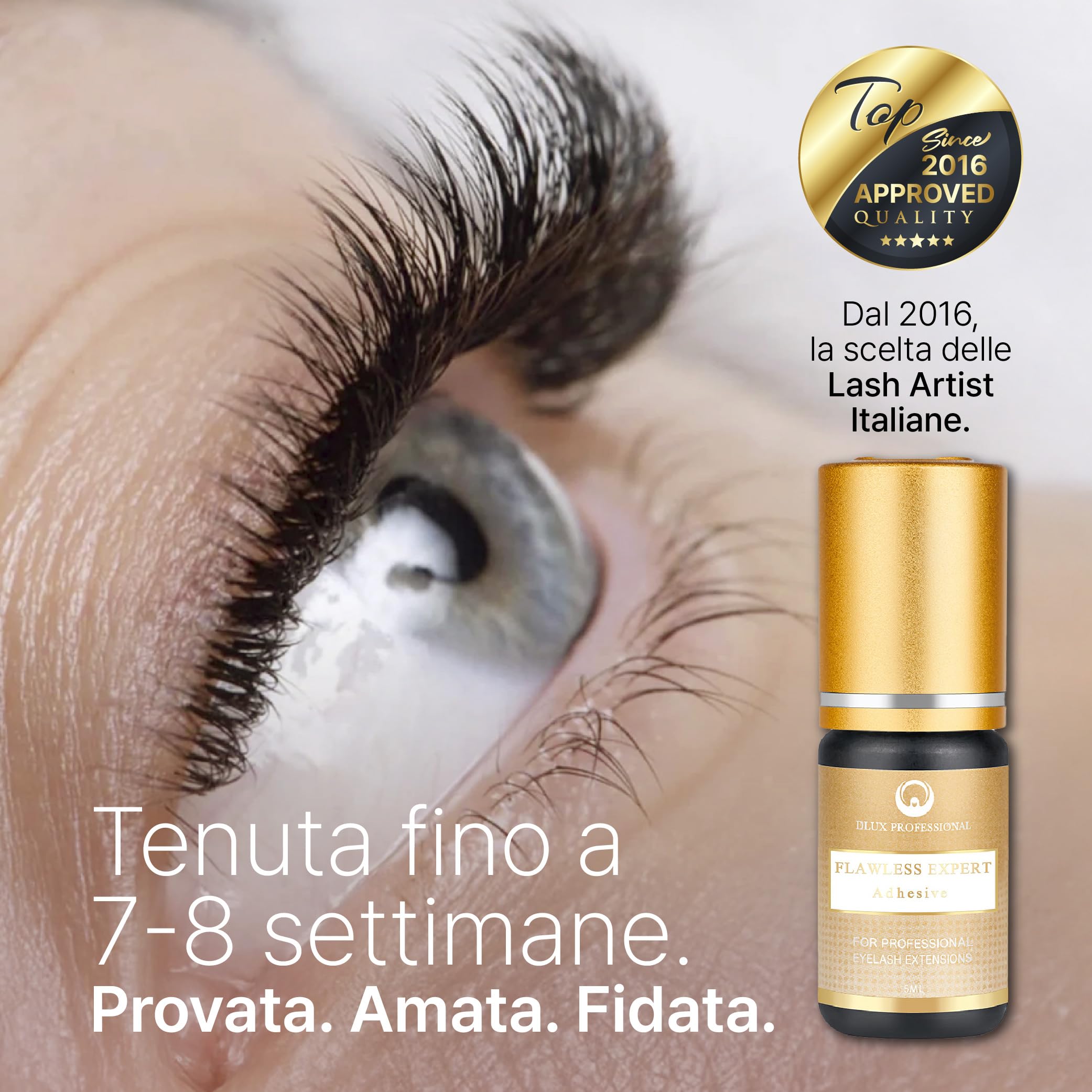 Dlux Professional Colla per Extension Ciglia Flawless Expert, 5ML Nera, Asciugatura Rapida (2-3 sec), Lunga Durata (5-7 sett.)