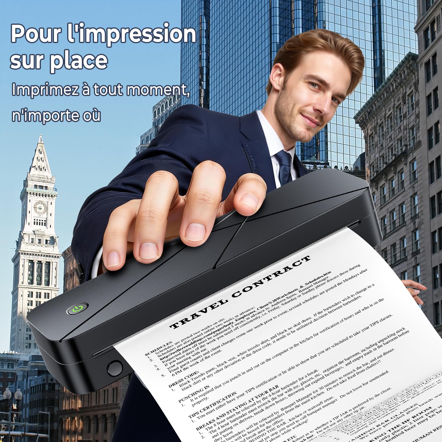 Imprimante Thermique Portable A4 Bluetooth 300 DPI Sans Encre 2600 mAh Compatible Papier A5/B5