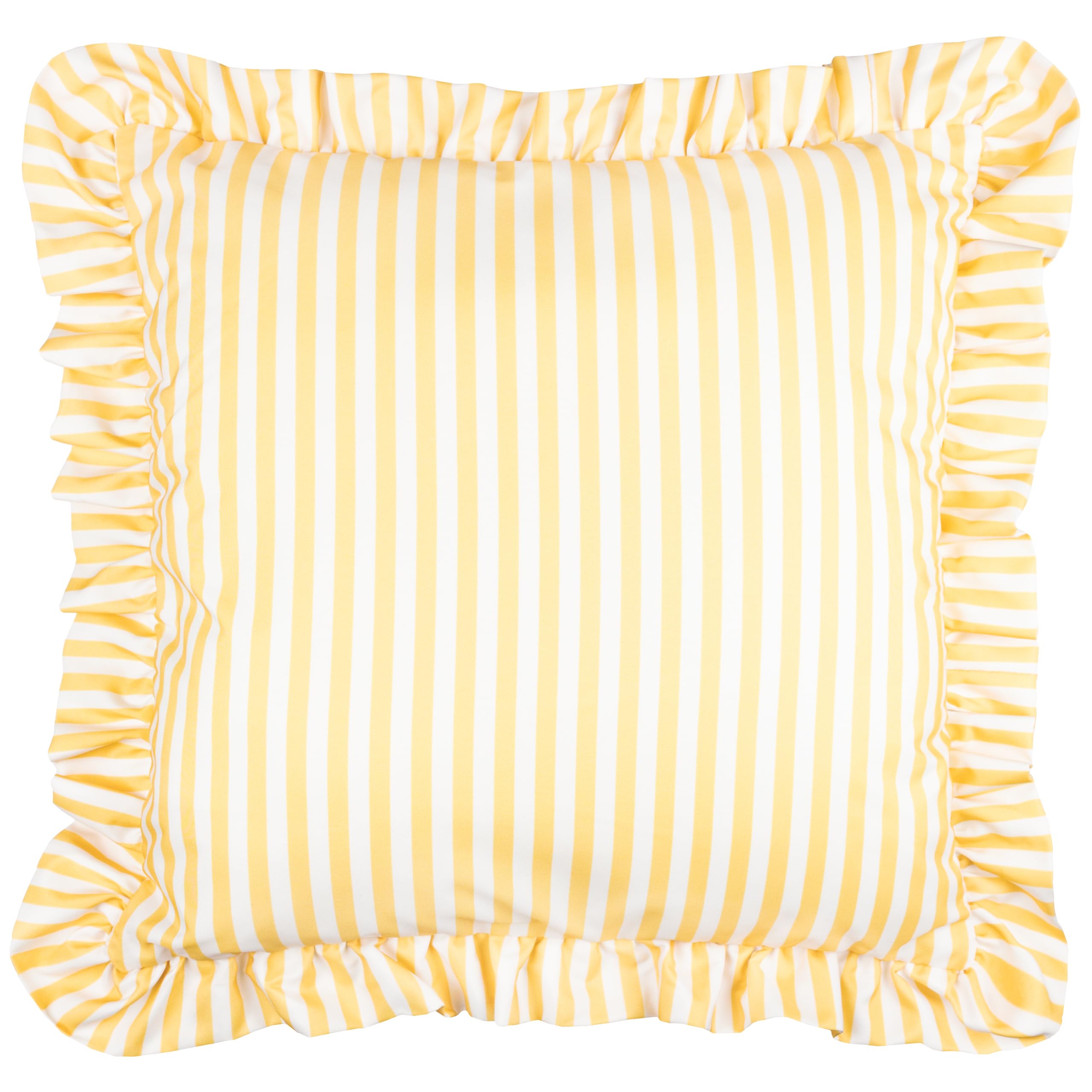 Wylder Millie Ruffle Cushion Cover – Water Resistant Ruffled Edge Heritage Stripe Outdoor Decorative Case (Yellow - 50x50cm)