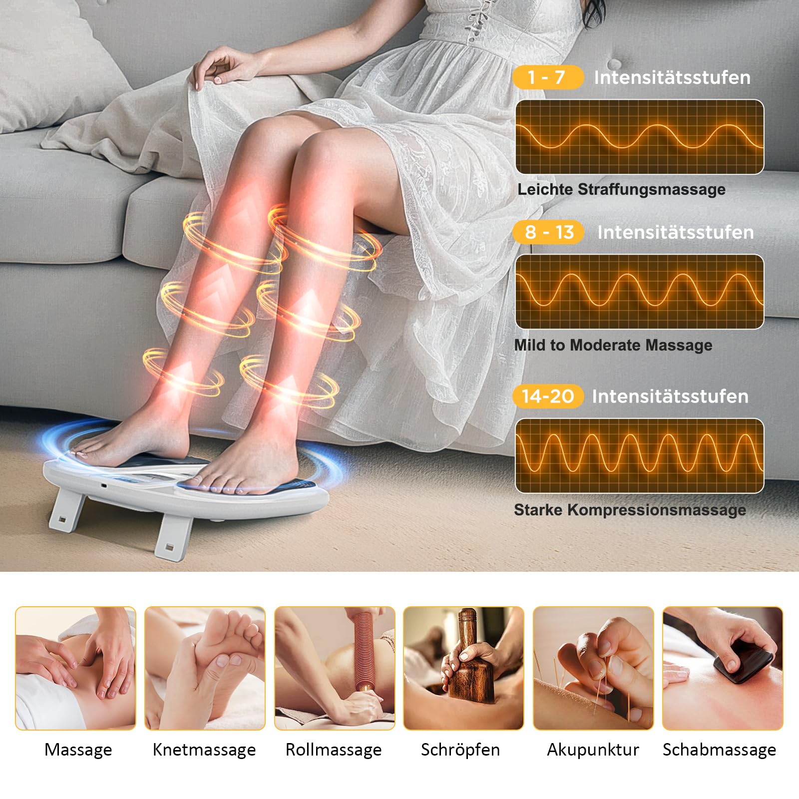 Medic Durchblutungsstimulator für Beine, EMS Fußmassagegerät Elektrisch mit 10 Modi & 20 Intensitätsstufen, Durchblutungs-Stimulator zur Neuropathie, Linderung von Plantarfasziitis & Schmerz (Weiß)