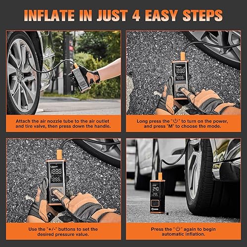 Miniatura 8 de Saker Compresor de aire portátil para inflador de neumáticos, bomba de aire de neumáticos de automóvil de 150 PSI con indicador de presión de