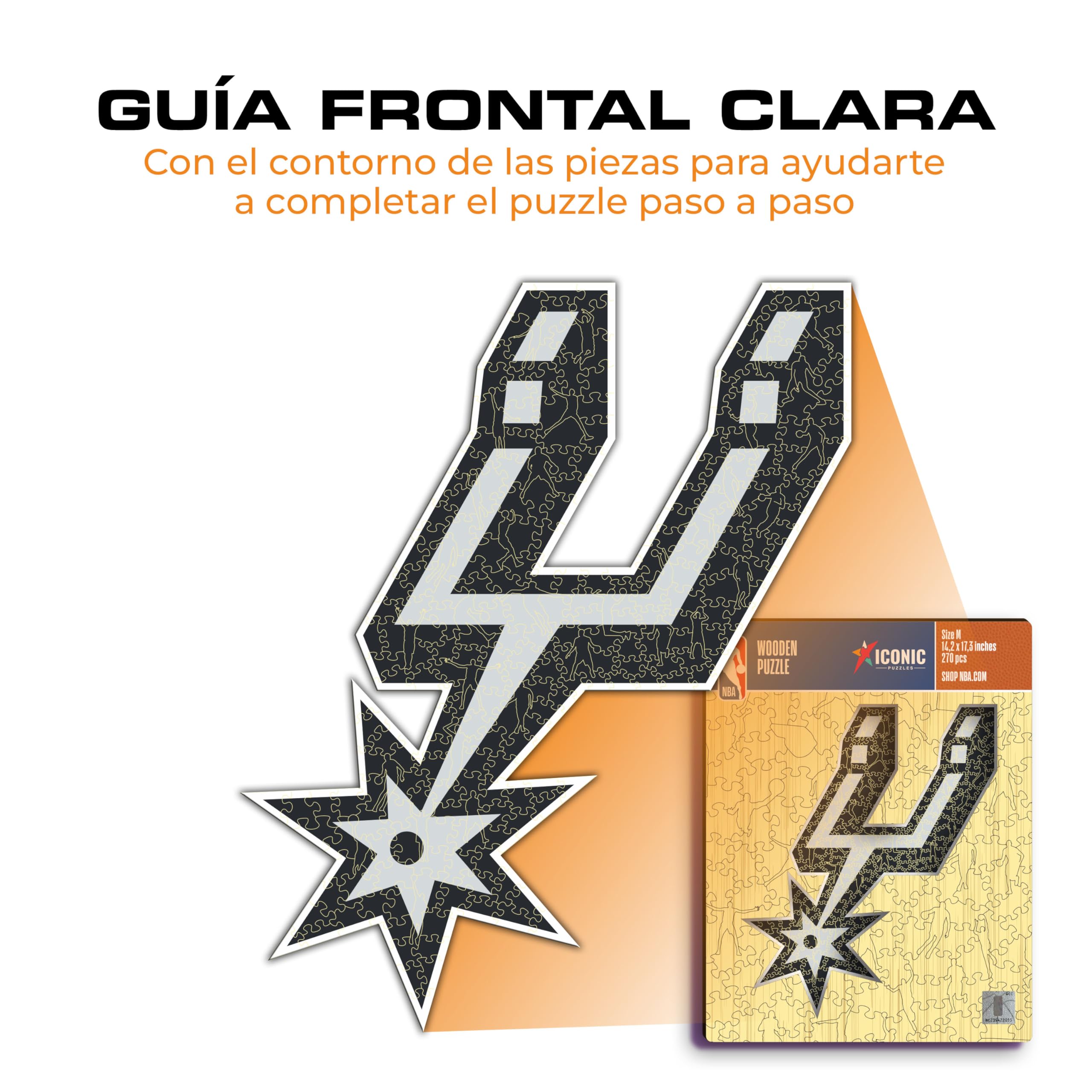Iconic Puzzles - San Antonio Spurs, Logo, Puzzle de Madera con Licencia Oficial de la NBA, 100% Sostenible, Talla M, 270 Piezas