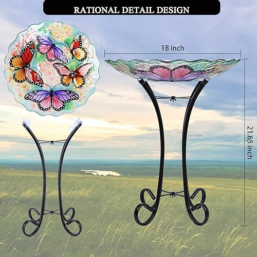 Miniatura 3 de VCUTEKA Baño de cristal para pájaros al aire libre con soporte de metal para decoración de jardín de césped, alimentador de pájaros de mariposa