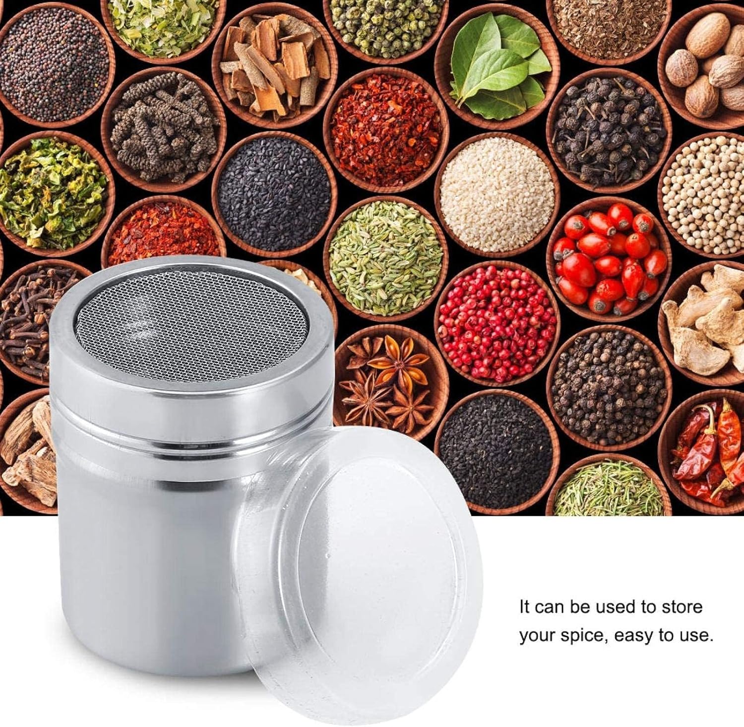 Olive Oil Bottle, Seasoning Storage Pot,Condiment containers,Spice Shakers with Holes and Lids, Stainless Steel Dredges Powder Sugar Shaker Spice Jars ( Color : Silver , Size : 6.5*8cm/2.55*3.14in )