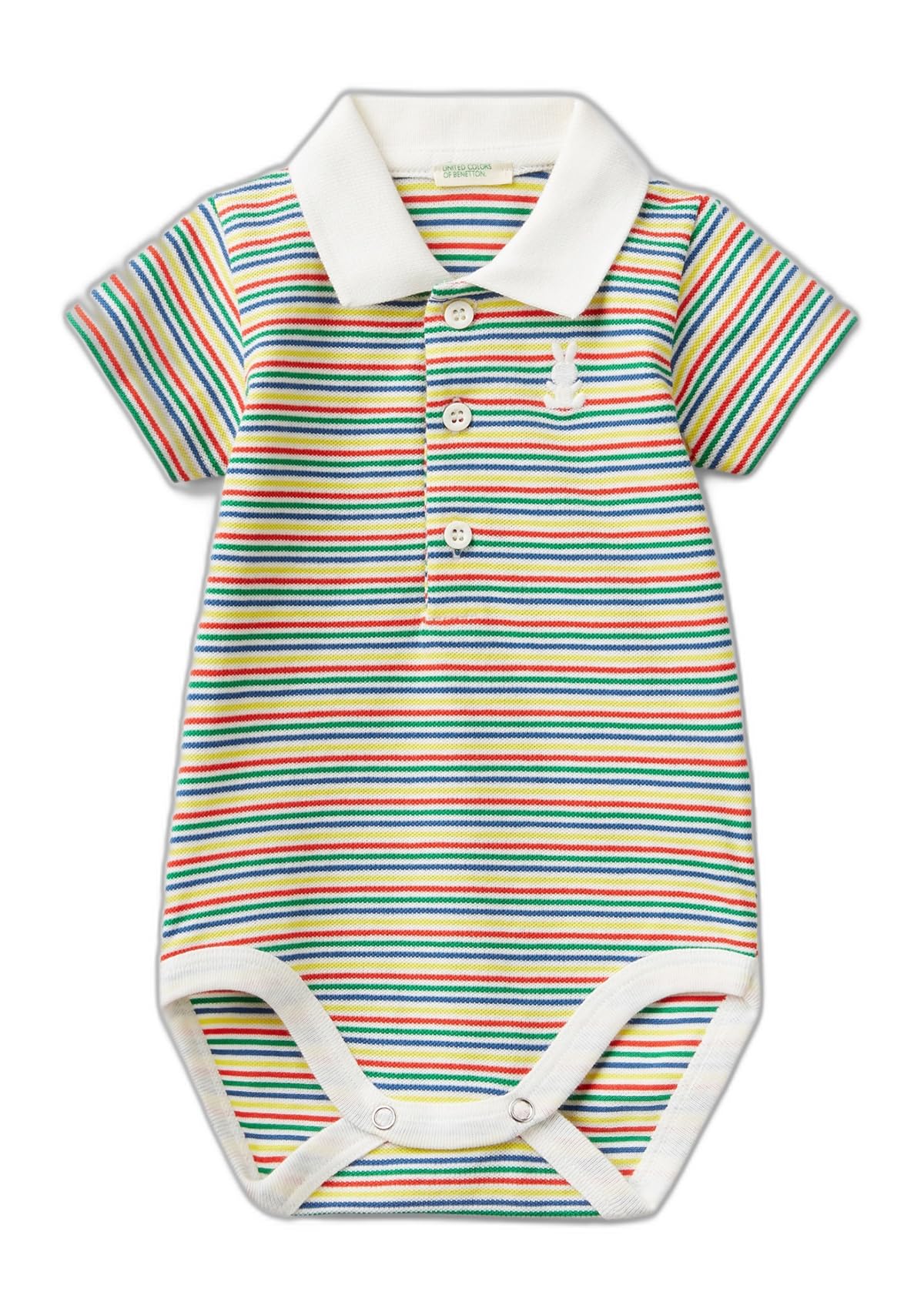 Unisex Bebek Göğsü Tavşan Logosu İşlemeli Çizgili Alttan Çıtçıtlı Body Sarı 9-12 Ay