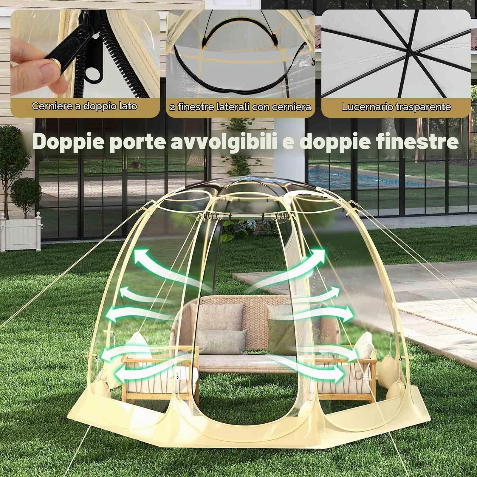 HOMASIS Tenda da Campeggio Trasparente, Tenda Istantanea Pieghevole per 6-10 Persone, Casa a Schermo Portatile con Borsa per il Trasporto per il Campeggio