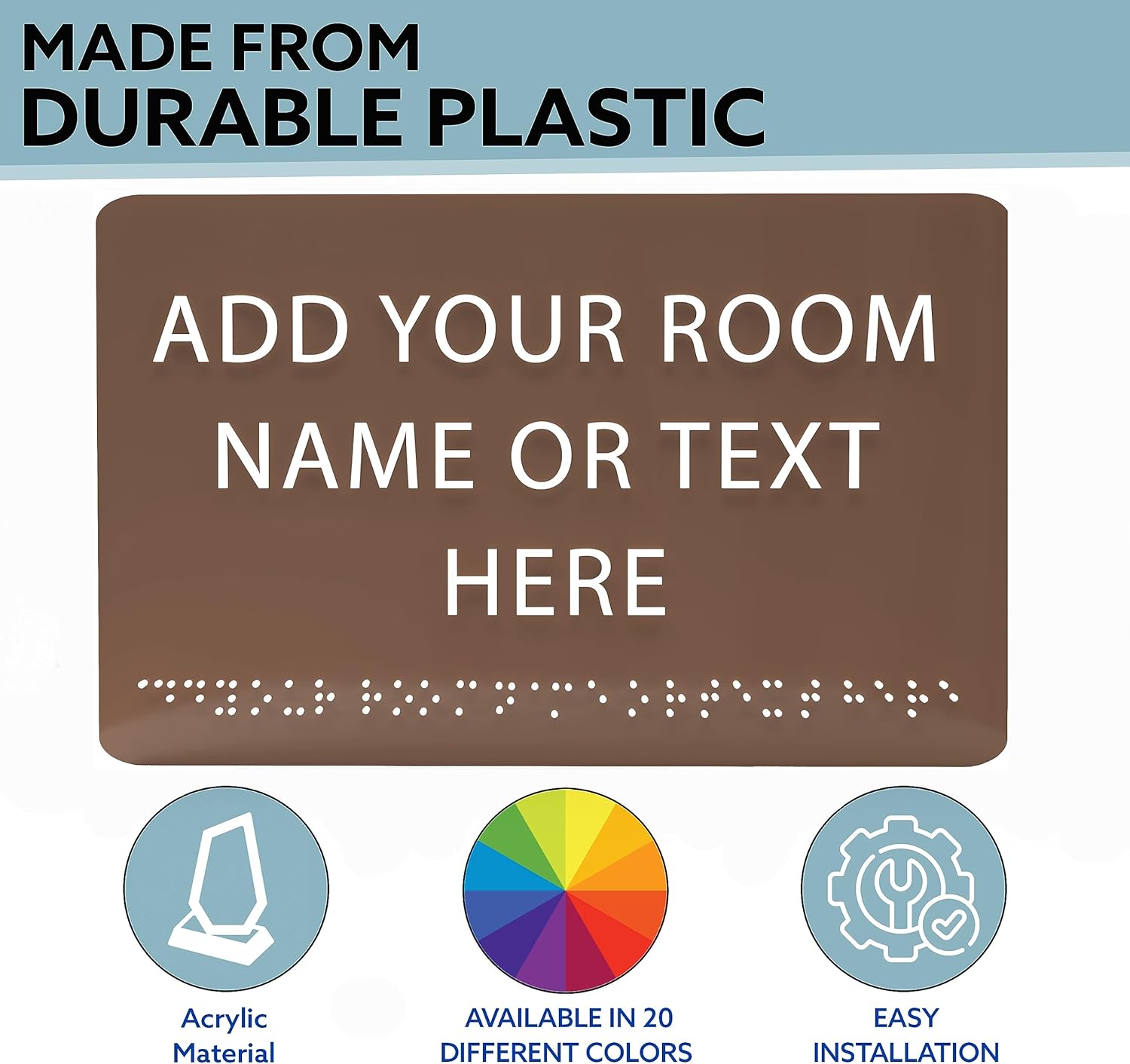 9" X6" Personalized Custom Sign - ADA Compliant Tactile Graphics Grade 2 Braille Text Acrylic Wall Signs - Add Your Room Name Text Sign for Home School Office Business Workplace