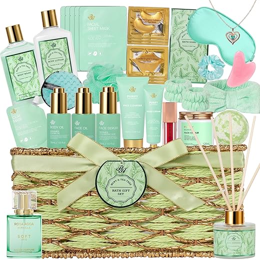 RA ROSA ACCA Cesta De Presentes Para O Dia Dos Namorados Com 35pç Para Mulheres, Kit Spa Com Óleo De Melaleuca, Conjunto De Cuidados Faciais, Kit Banho E Corpo, Presente Relaxante Para Autocuidado