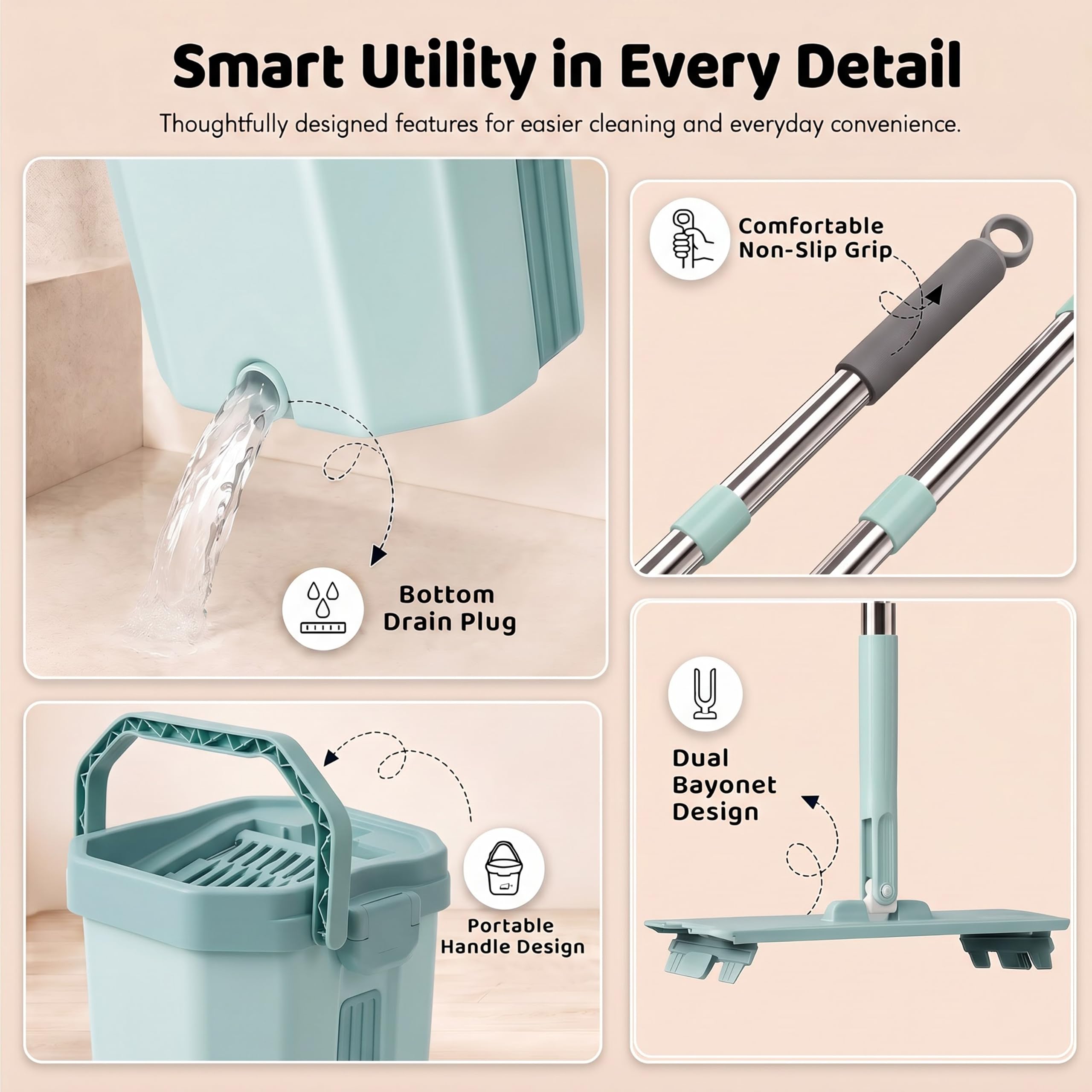 UPC 360° Rotating Microfiber Mop - Hands-Free Cleaning -3