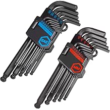 Carbyne 26-Piece Long Arm Ball End Hex Allen Key Wrench Set, SAE and Metric Allen Keys, S2 Steel, 0.05 to 3/8 in and 1.27mm to 10mm, For Automotive, Bicycle, Household and Furniture Repair