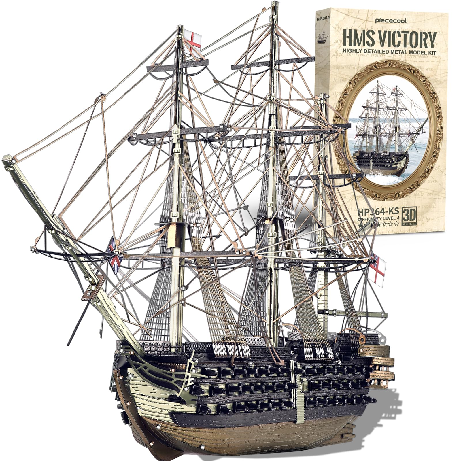 Piececool 3D Puzzle Metal HMS VICTORY Battleship, Ship of the Line Boat Craft Model Kits for Adults to Build, 3D Puzzles Adult Teens for Stainless Steel, Gift, Home Decoration, Collection, 389 Pieces