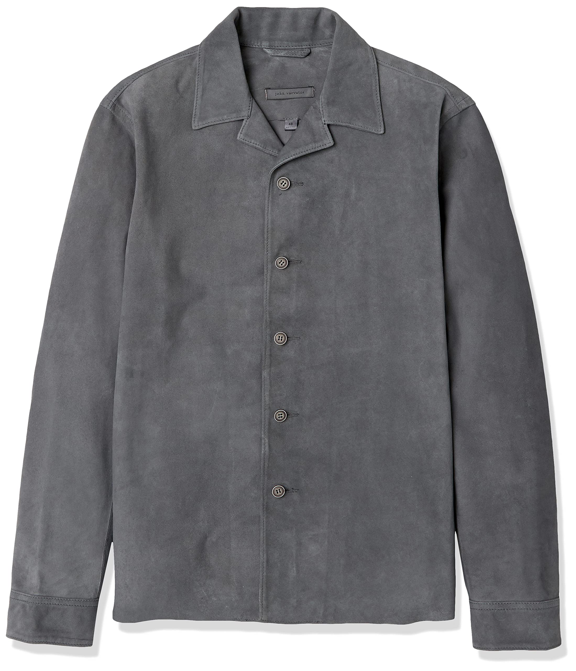 Photo 1 of John Varvatos Simo Leather Camp Shirt IRON GREY 50
