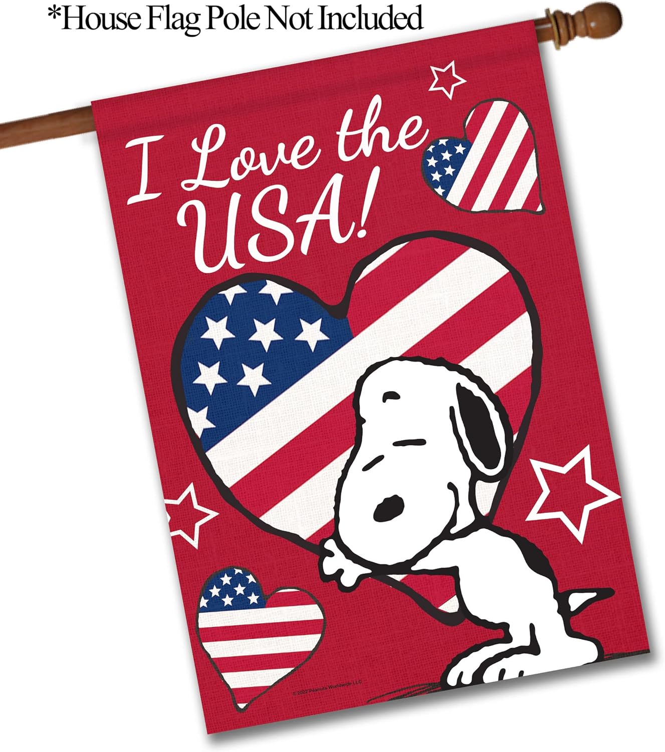 Flagology.com, PEANUTS®, PEANUTS® I Love the USA Snoopy – House Flag 28" x 40", Outdoor Flag, Exclusive Premium Fabric, Officially Licensed PEANUTS®, Patriotic, July 4th