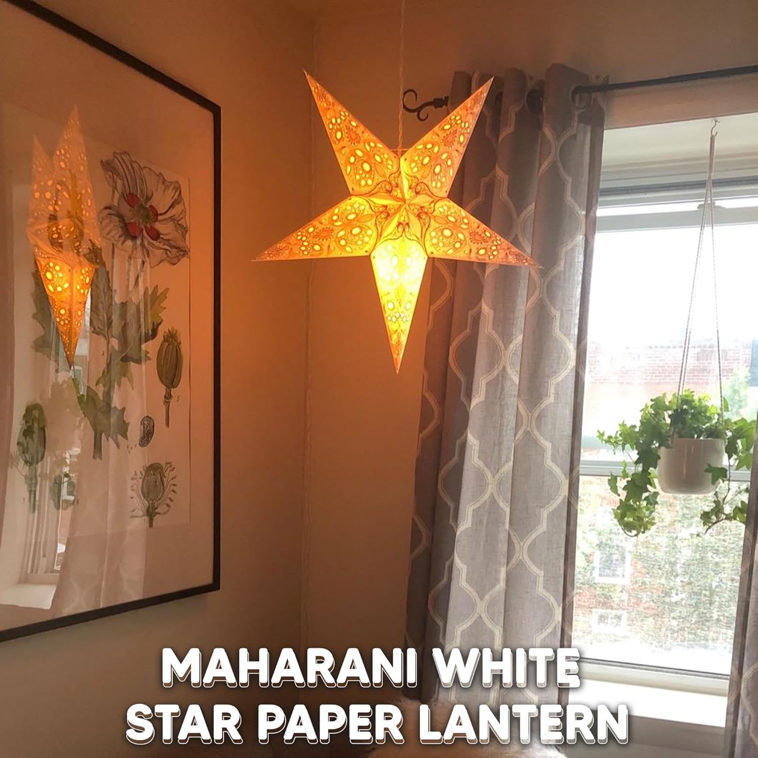 GalaxyArts Paper Star Lanterns Pack of 2 Maharani White and Maharani Black 24 Inch Christmas Light Up Hollow Out Star Hanging Decoration for Thanksgiving, Special Occasion
