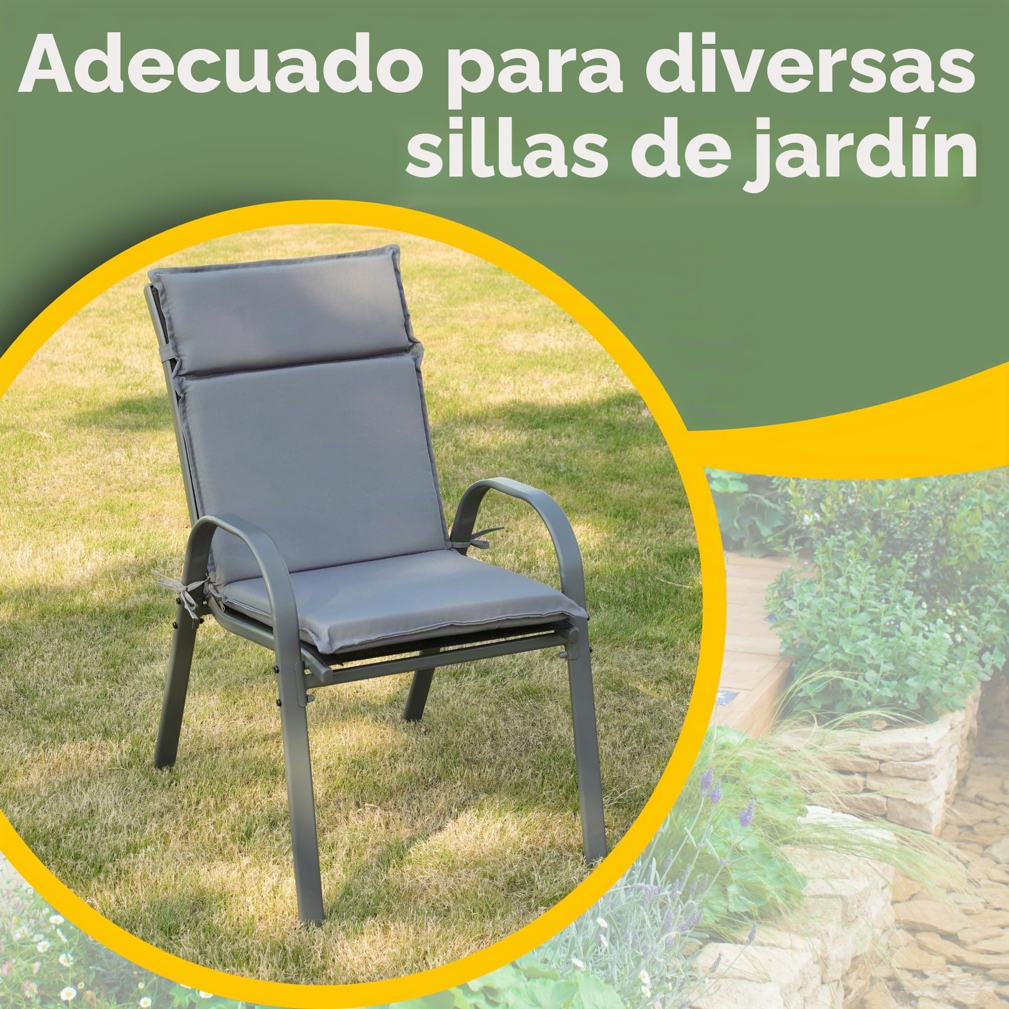 ALBATROS Juego de 4 cojines para silla de jardín, cojines para sillas de jardín, para exteriores, antracita, 99 x 45 cm, respaldo alto, resistente a los rayos UV, impermeable, adecuado para sillas
