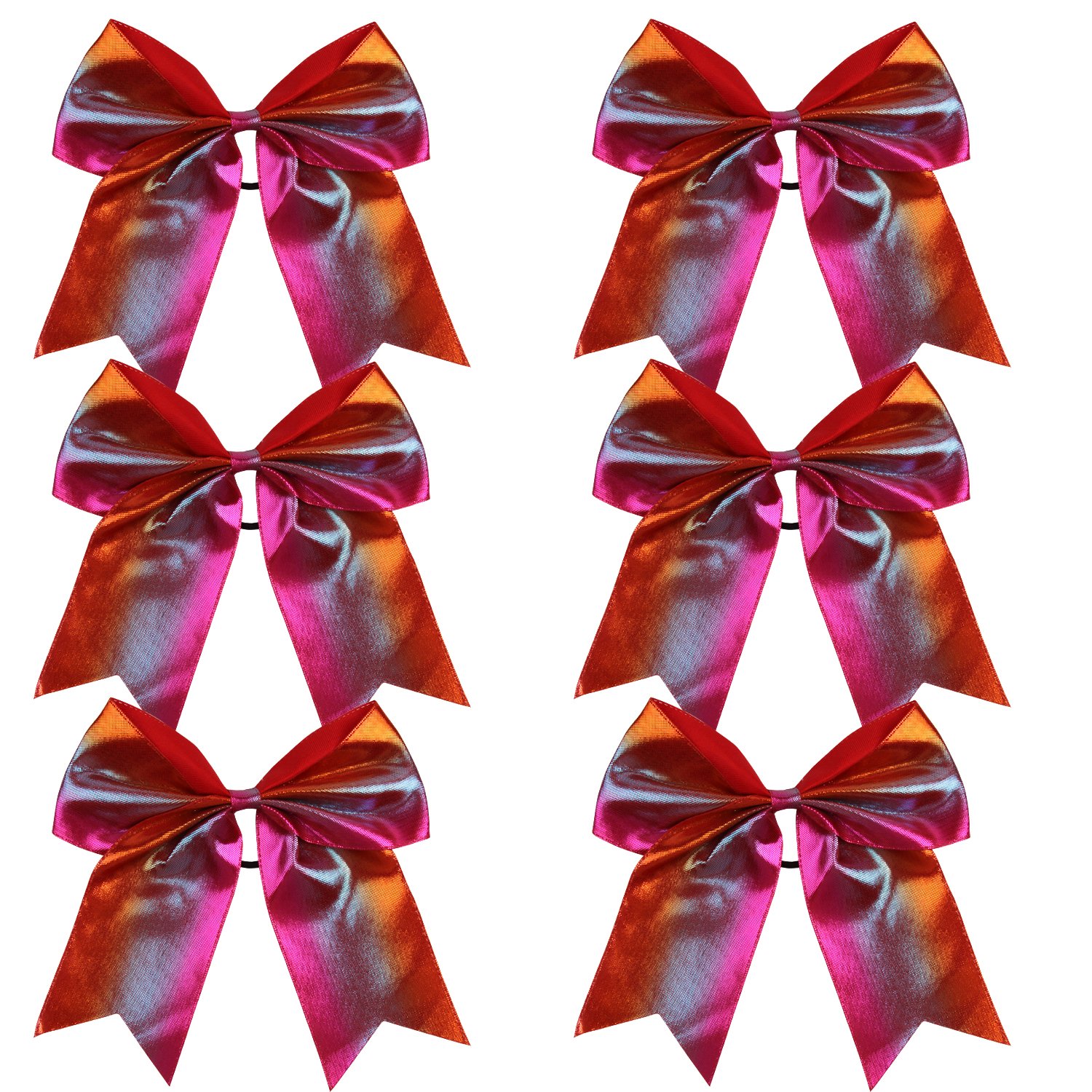 8 Inch 3 Colors 3 Layers 6 Pcs Cheerleader Bows Jumbo Cheerleading Bows Hair Elastic Hair Tie for High School College (Green/White/Royal blue)