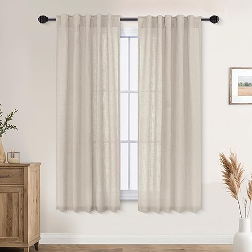 Miniatura 22 de Mrs.Naturall Cortinas transparentes verde esmeralda oscuro, cortinas de lino verde bosque para sala de estar, 63 pulgadas de largo, cortinas verdes