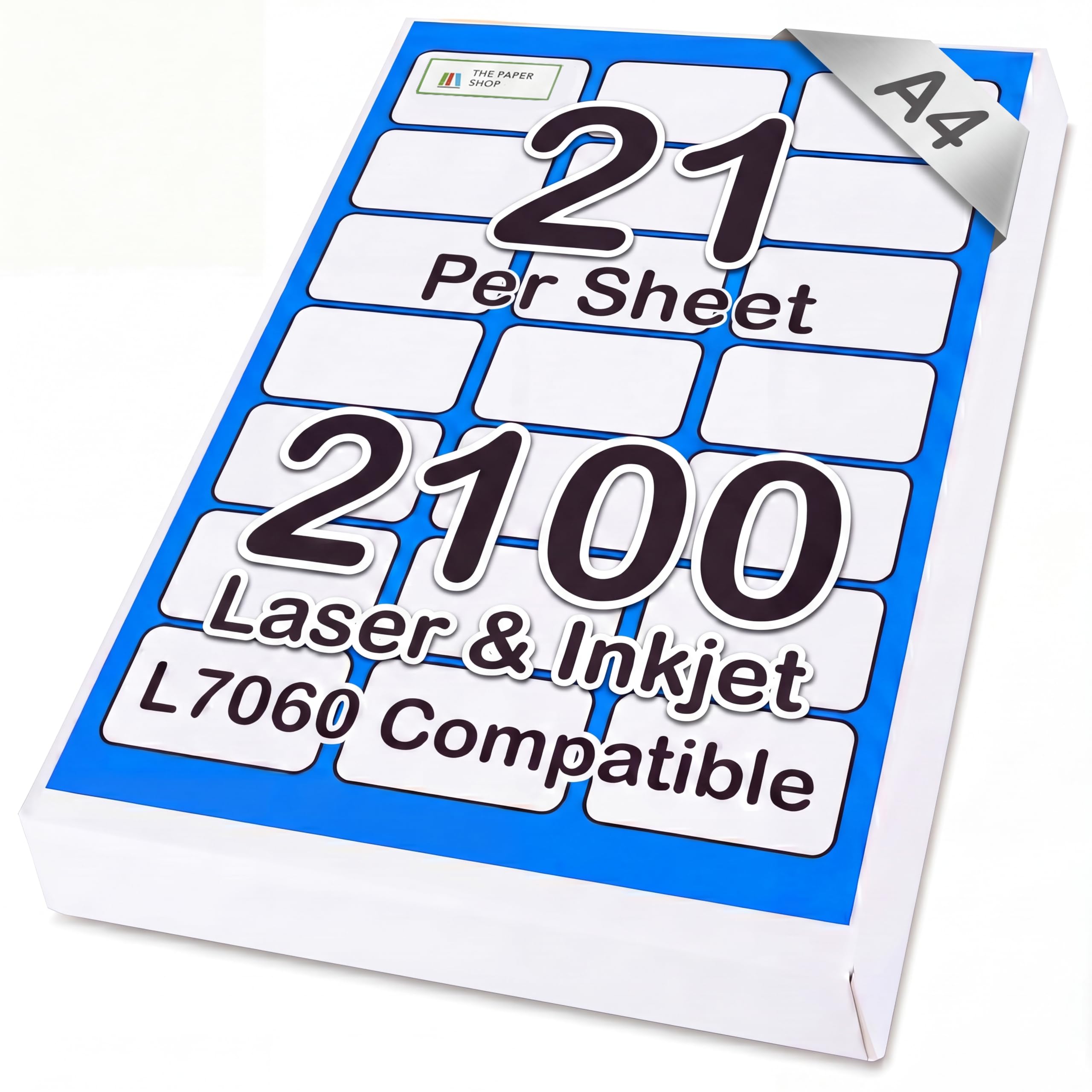 [2100 Labels] Self Adhesive White Printer Labels A4, 21 Per Sheet | Address Labels for Laser and Inkjet Printers | L7060 Compatible Sticky Labels, 63.5 x 38.1mm | for All Types of A4 Printer