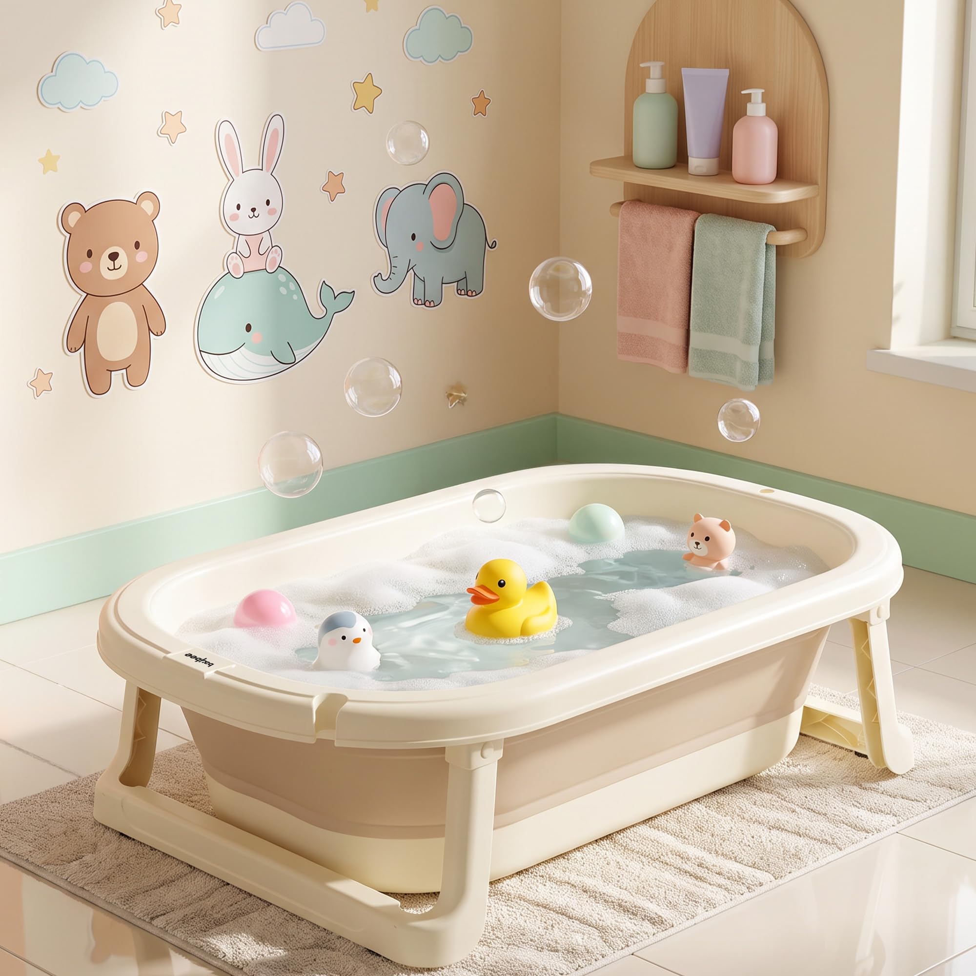 Baybee Baby Bath Tub for 0 to 5 Years, Foldable Kids Bathing Unit with Anti Skid Base, Portable Newborn Bathing Solution for Boys and Girls (Beige)-image-21