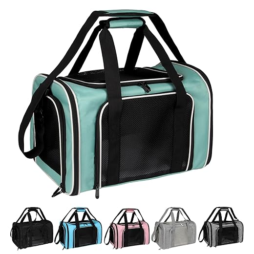 Cat, Dog Carrier for Small Medium Pet Carriers Up to15Lbs, Cats Carrier Soft- Sided Puppy Dogs Bag Portable Foldable Airline Approved Carrier Travel (Green 18 * 11 * 11)