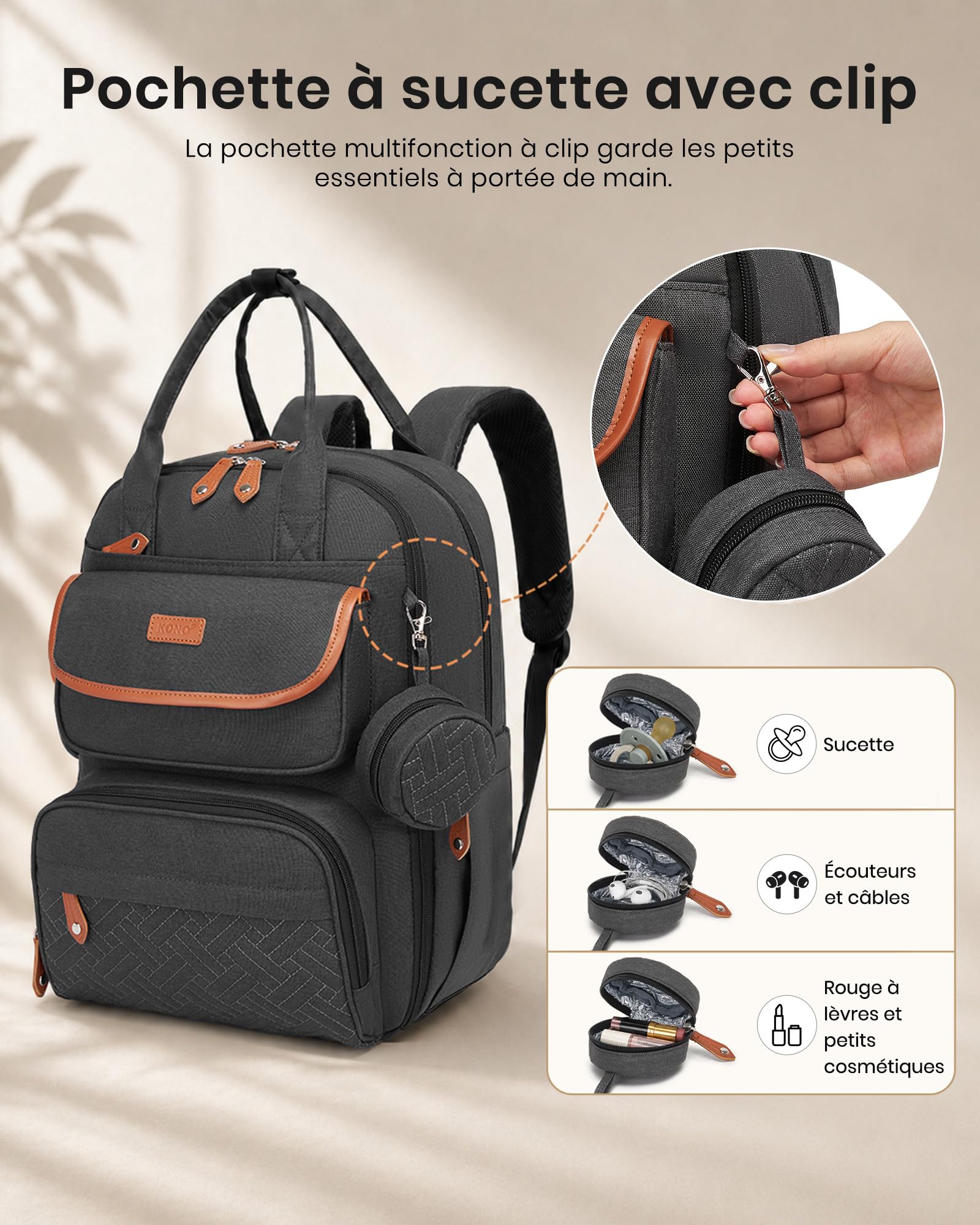 Kono Sac à Dos à Langer Bébé Grande Capacité Maman Papa avec Tapis à Langer