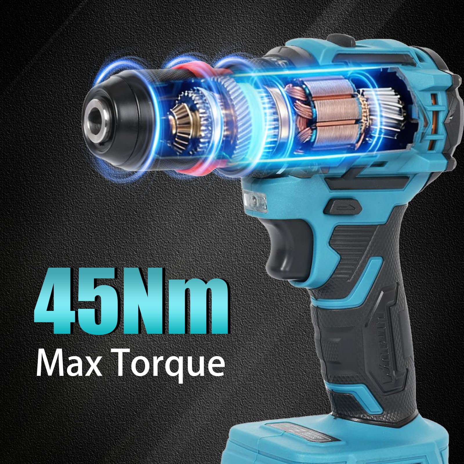 Perceuse Visseuse sans Fil 21V, Kit Makita Compatible avec 4 Mandrins Interchangeables (Sans Batterie/Chargeur) - 600W, 45 Nm - Pour Bricoleurs & Professionnels