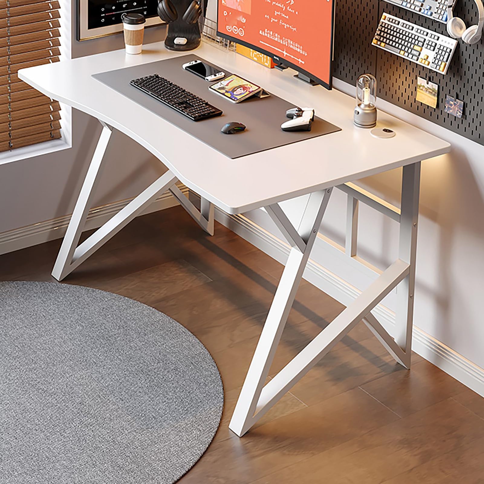 Wdsopk White Industrial Modern Home Office Computer Desk Simple Metal & Wooden Writing Desk For Laptop & Pc Executive Workstation For Home Office & Study（-120 * 60Cm）
