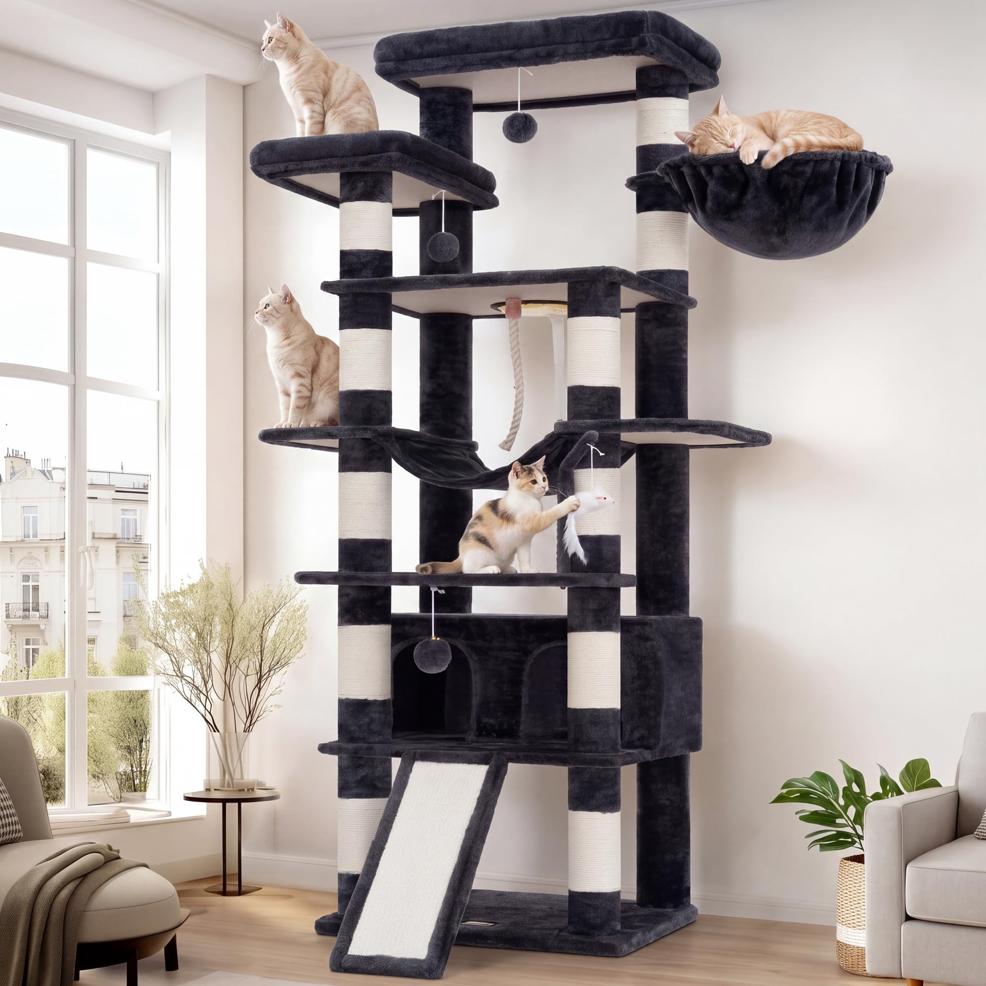 Heybly Tall Cat Tree 78-inch Multi-Level Cat Tower for Indoor Cats HCT033G
