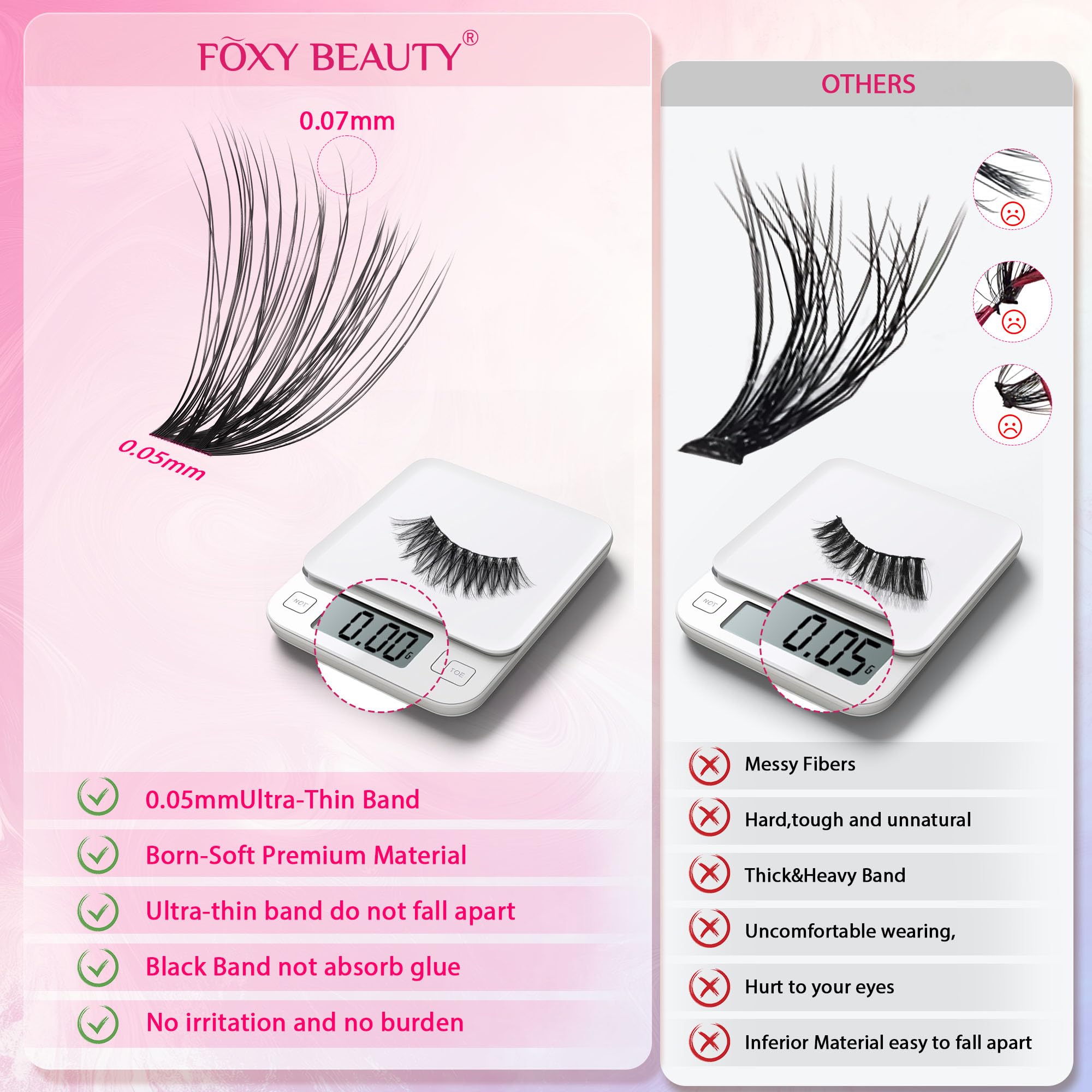 Foxy Beauty 640-częściowy zestaw do przedłużania rzęs D z klejem, uszczelniaczem, zmywaczem, aplikatorem i książką, DIY w domu