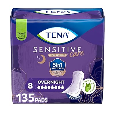 TENA Sensitive Care Incontinence Pads, Bladder Control & Postpartum for Women, Overnight Absorbency, Extra Coverage - 90 Count