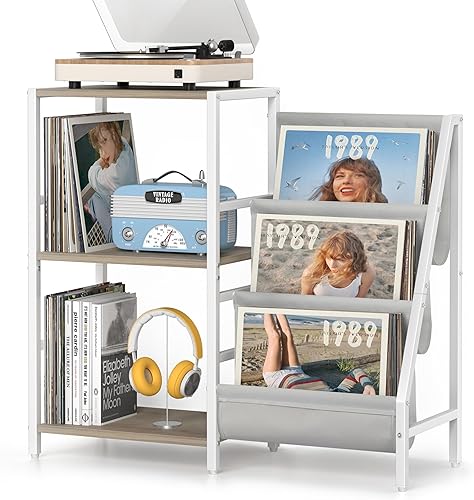 Miniatura 11 de Soporte para Reproductor de Discos, Soporte para Tocadiscos con Almacenamiento para 300 Discos de Vinilo, Mesa para Reproductor de Discos