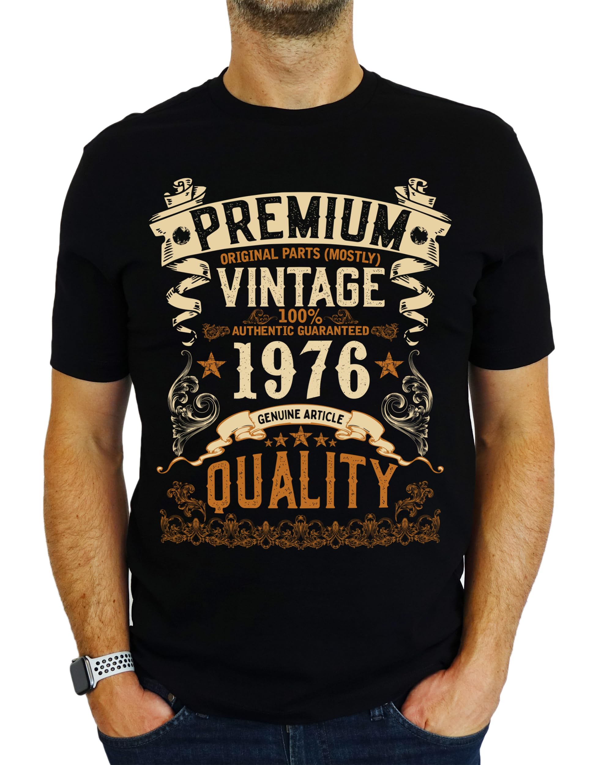 My Generation Gifts Men's Black 1976 Vintage - Premium Quality - 50Th Birthday Gift | Present T-Shirt Xl