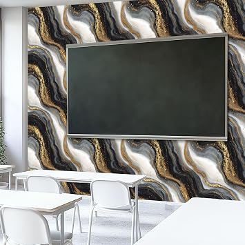 Peel and Stick Wallpaper 17.7*196.8 Wallpaper Marble Wave Black White Gold Gold Swirls Marble Wall Decor Contact Paper Removable Wall Paper for BedroomLiving Room Entryway Cabinets