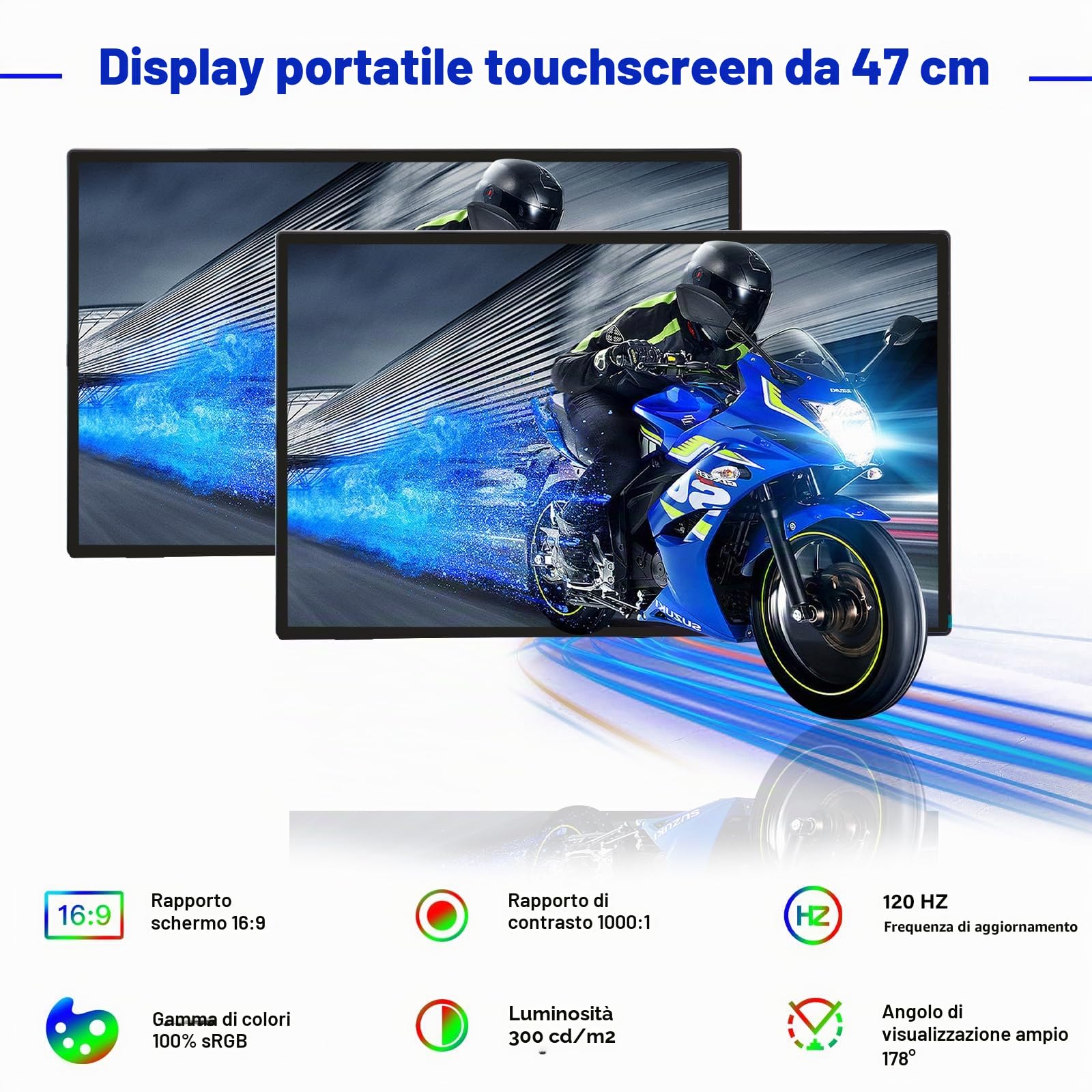 GeeekPi Monitor Portatile 18.5 Pollici 1920x1080 IPS Touch Screen 120Hz FHD 1080P Display Touch con HDMI USB-C, Altoparlanti incorporati, Supporto VESA per Xbox PS4/5 Laptop Mac PC