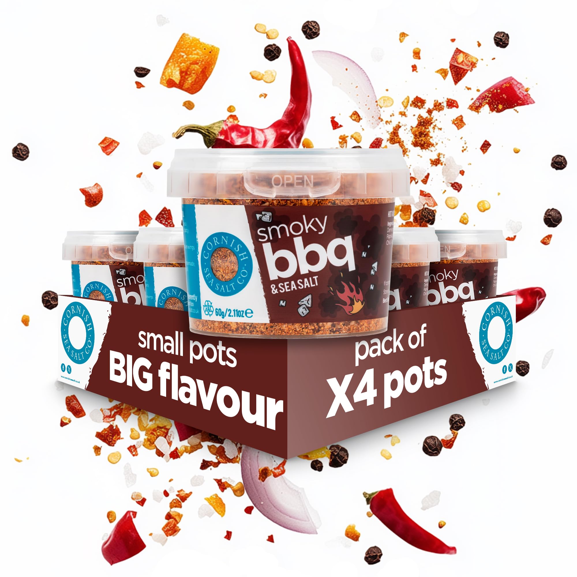 Cornish Sea Salt Tub (4 Pack, Smokey BBQ Seasoning 50g), 1.00 kg (Pack of 1)