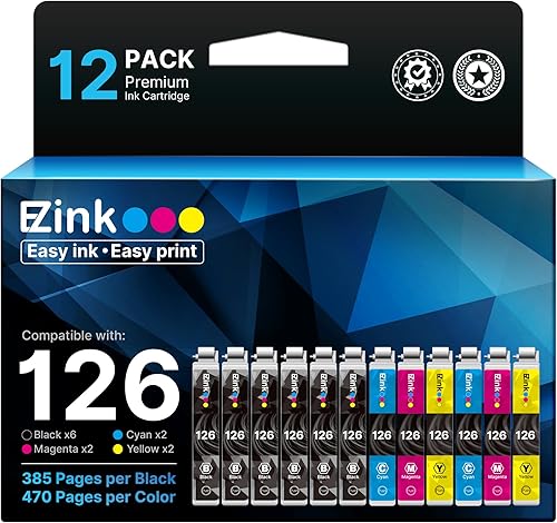 E-Z Ink Cartucho de tinta remanufacturado de repuesto para Epson 126 T126 para usar con Workforce 435 520 545 635 645 WF-3520 WF-3530 WF-3540
