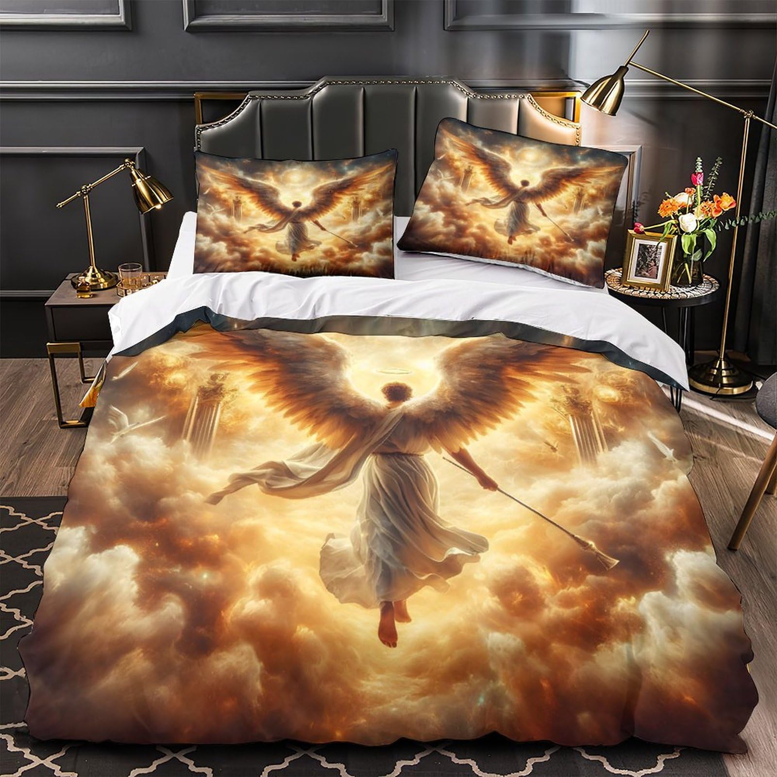Housse de couette 3d ailes d'ange parure de lit enfant single 135x200 microfibre ultra douce