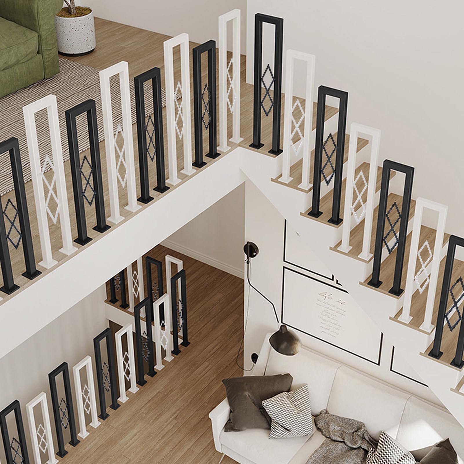 Ringhiera per Scale Interne a u, Ringhiera antiscivolo in Ferro, Corrimano per Scale con motivo a diamante, per Corridoio Ingresso Terrazza, con Kit di Viti (bianco, 110cm)