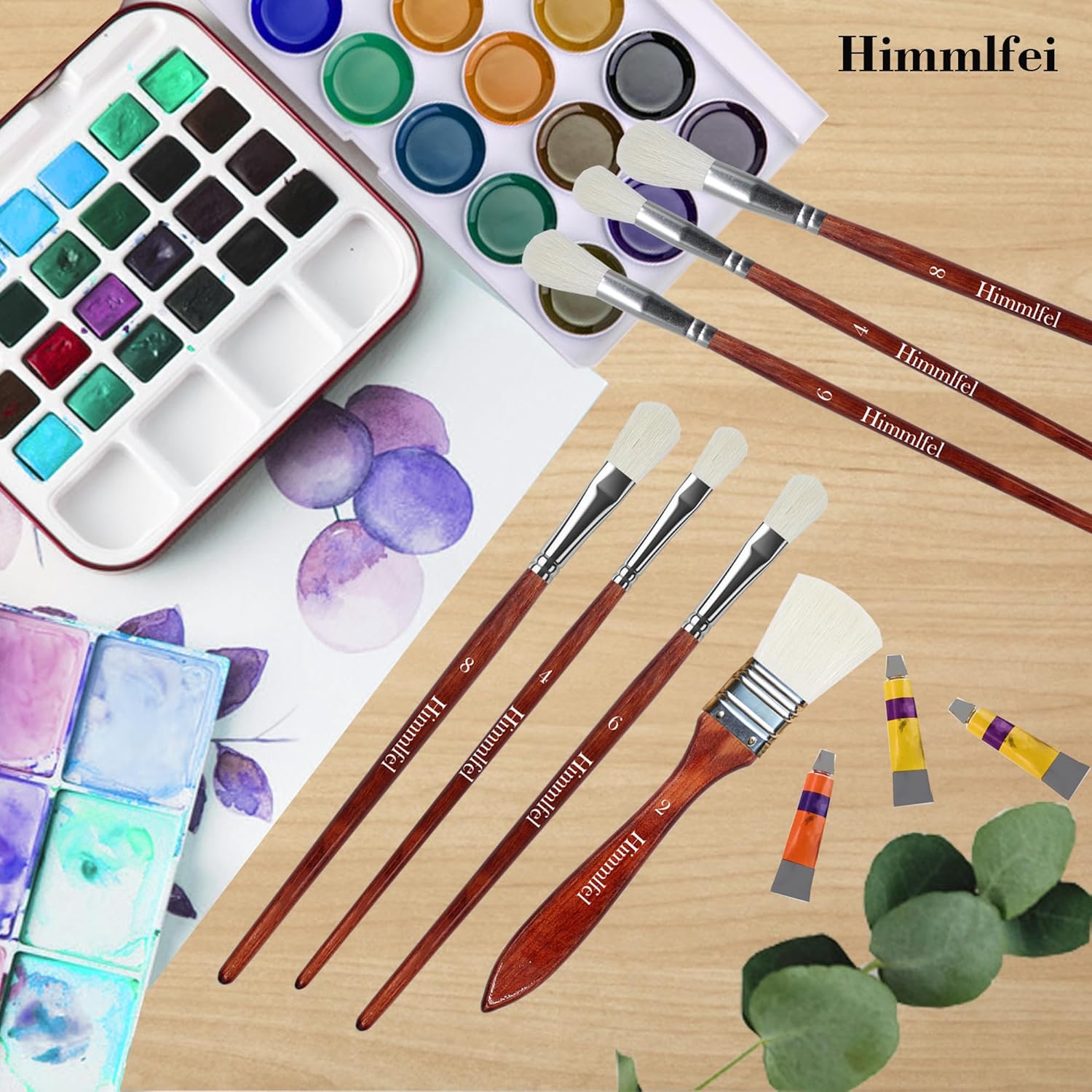 Himmfel Acrylic Paint Brushes, 7 Premium Goat Hair Brush for Acrylic, Watercolor, Oil, Versatile Gold Leaf Paint Brushes for Crafts, Dryrush, Ceramic, Gold Leaf