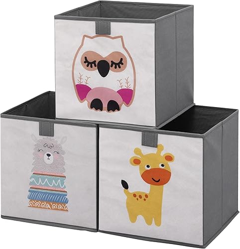 Miniatura 10 de Navaris Cubos de almacenamiento para niños (juego de 3)  Cajas de almacenamiento de 11 x 11 x 11 pulgadas con diseños de animales  Contenedores