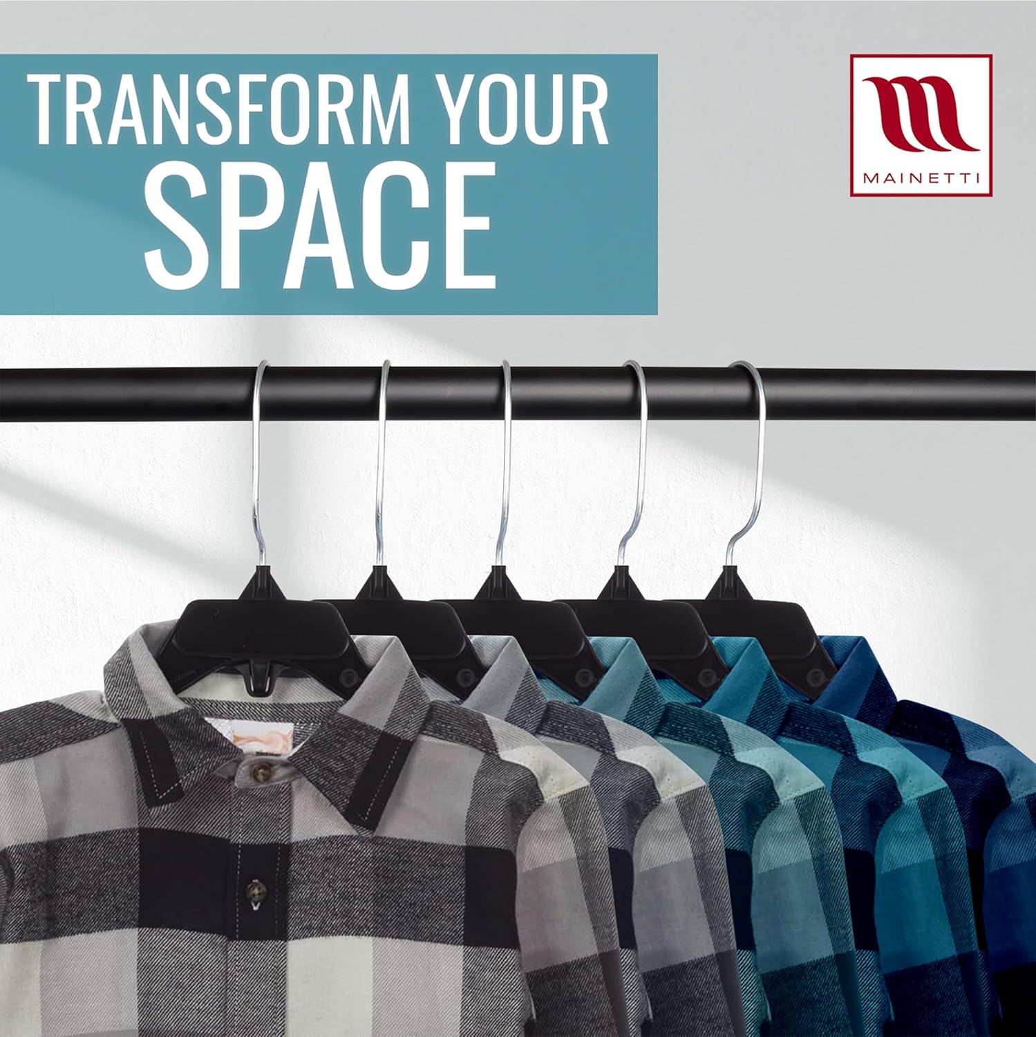 Mainetti 498 Black Plastic Hangers - 20 Pack with Rotating Metal Hook and Notches for Straps, Great for Shirts/Tops/Dresses, 12-Inch - Image 6