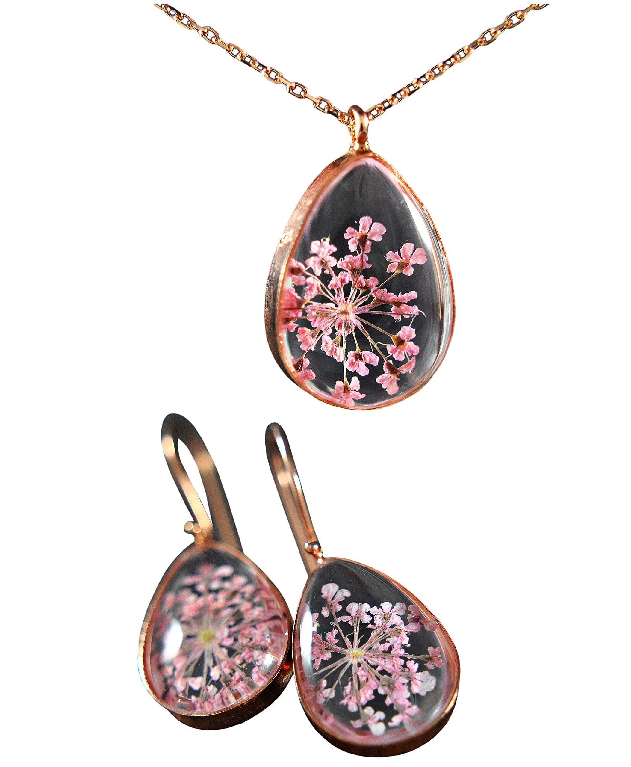 Set di gioielli | Fiori veri | 925 argento | Servizio regali incl. | Set regalo | Regalo per lei | Fatto a mano | Confezione regalo |