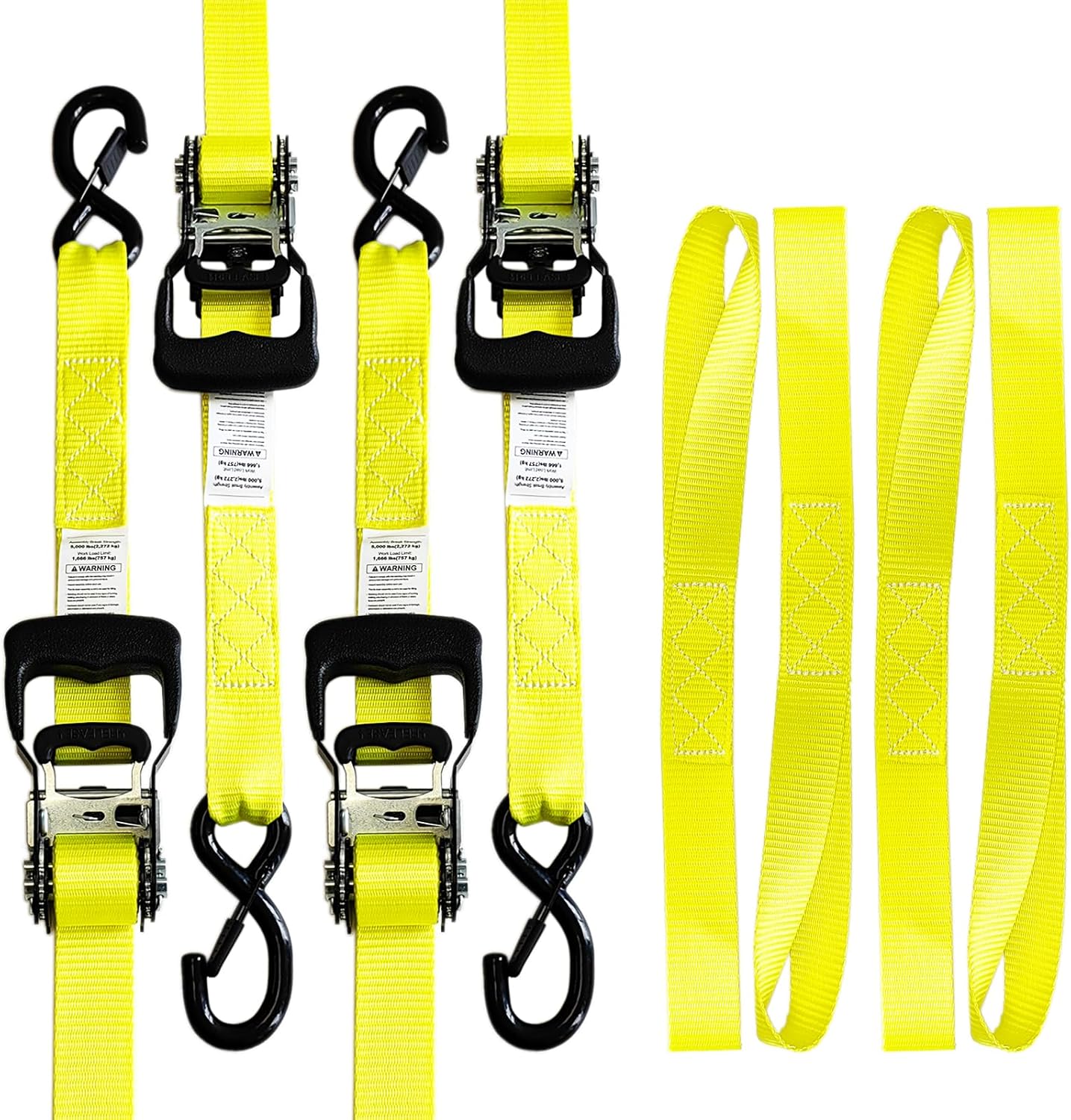 4-Pack 1.5" x15' Ratchet Straps Kit - 5,000lbs Break Strength Heavy Duty Tie Down Straps with Safety S Hooks & Soft Loops for Load Securement Tie-Down in Trucks Trailers ATV UTV Motorcycle - Image 8